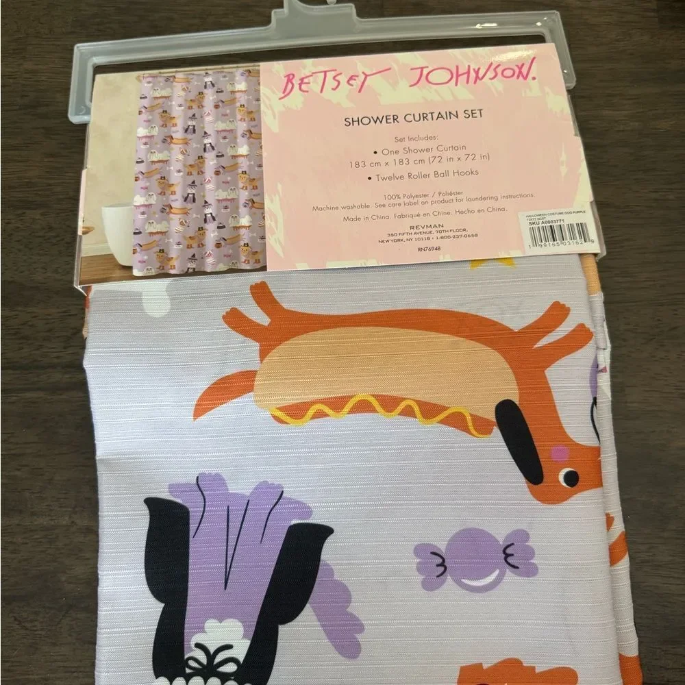 Betsey Johnson Halloween Cute Costume Dogs Fabric Shower Curtain Set